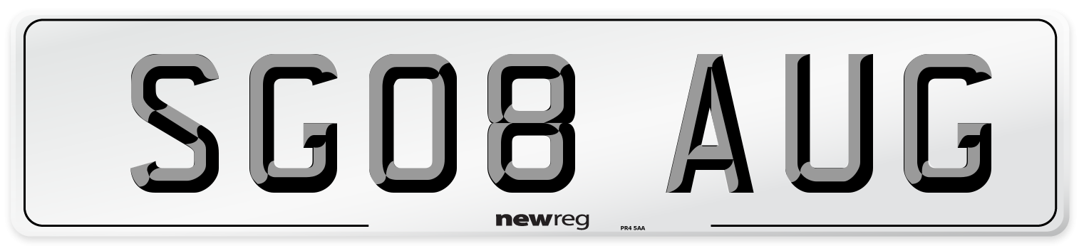 SG08 AUG Number Plate from New Reg